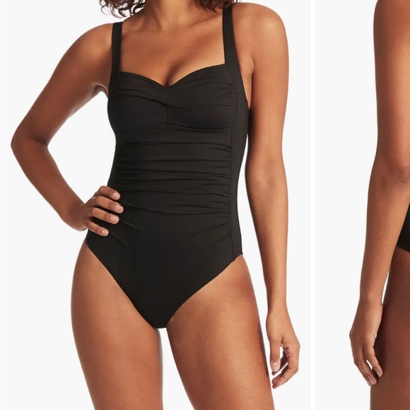 Sea Level Essentials Black Twist Front One Piece Swimsuit - Picture 1 of 9